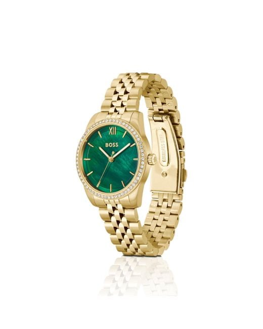 Boss Metallic Graceful-Dial Watch With Crystal-Set Bezel
