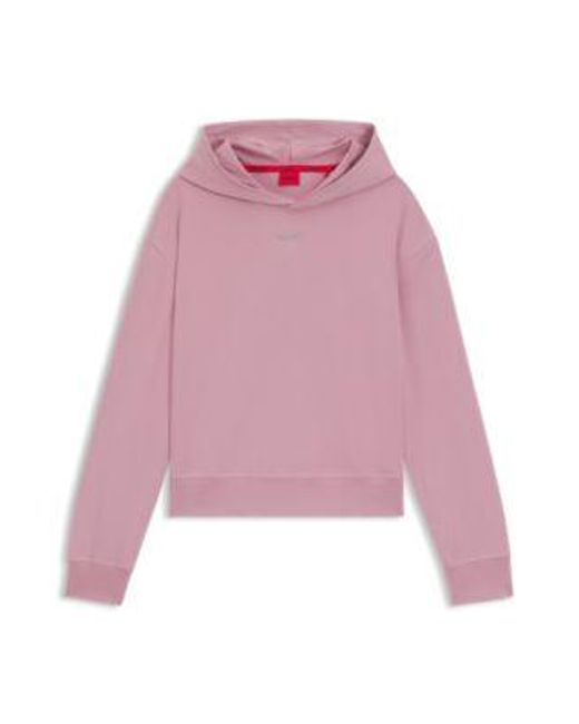 Sweat À Capuche Relaxed En Jersey Stretch À Logo Imprimé HUGO en coloris Pink