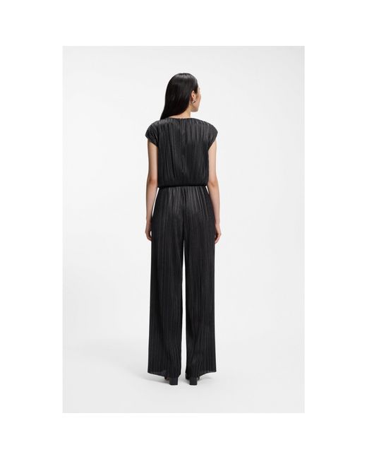 Boss White Plissé Jumpsuit With Laser-Cut Scallop Detailing