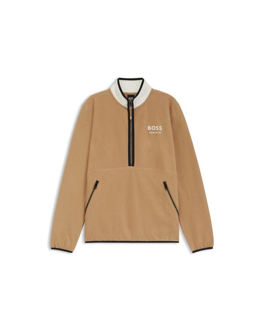 Boss Natural Equestrian Stretch-Cotton Sweatshirt With Quarter Zip
