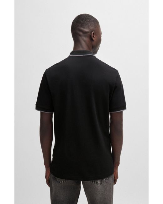 Boss Slim-Fit Poloshirt aus gewaschenem elastischem Baumwoll-Piqué in Black für Herren