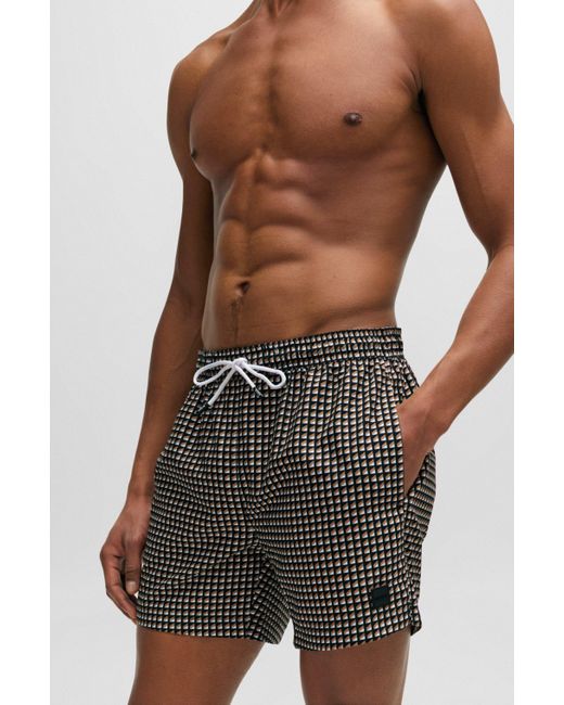 Boss Natural Micro-print Quick-drying Swim Shorts With Logo Detail for men