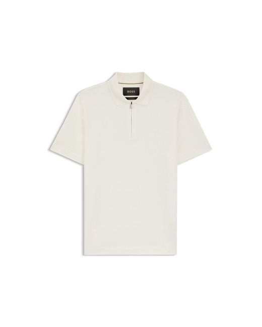 Boss White Zip-Neck Polo Shirt for men