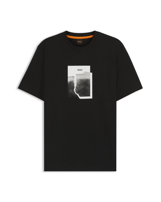 Boss T-Shirt Van Katoenen Jersey Bedrukt Met Artwork in het Black voor heren