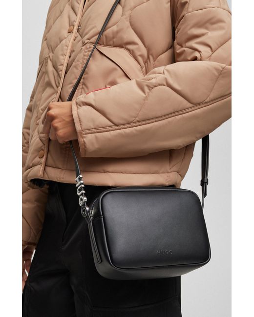 HUGO Black Faux-leather Crossbody Bag With Logo-trimmed Strap
