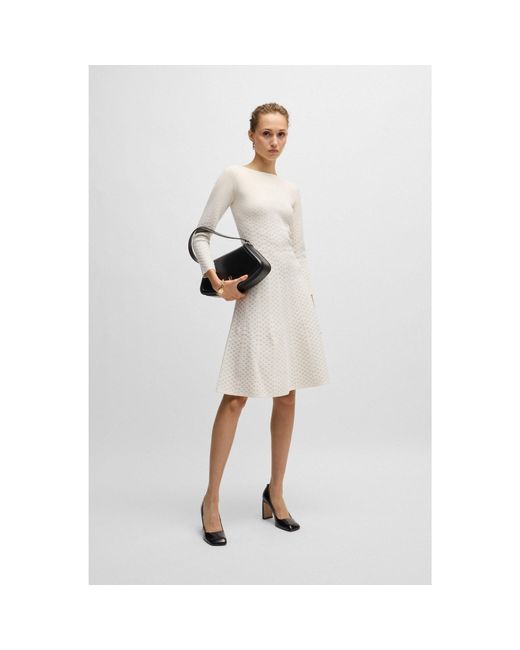 Boss White Long-Sleeved Dress With Metallised Degradé Pattern