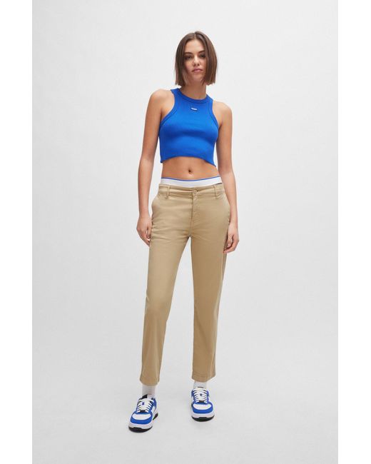 HUGO Blue Casual-fit Cropped Chinos In Stretch Cotton