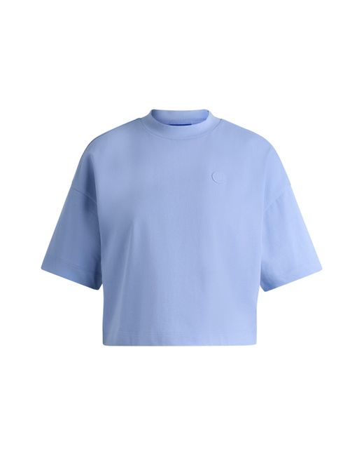 HUGO Korter T-shirt Van Katoenen Jersey Met Logopatch in het Blue