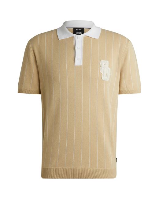 Boss Natural X Shohei Ohtani Cotton-knit Polo Shirt With Monogram Patch for men