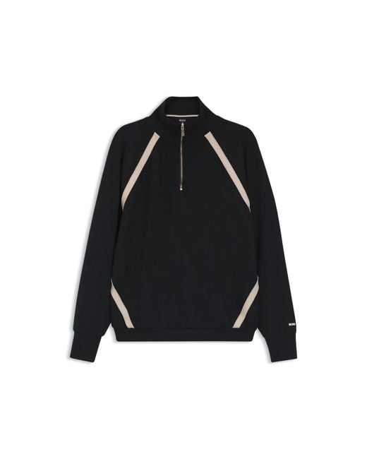 Boss Black Zip-Neck Sweatshirt With Contrast Inserts