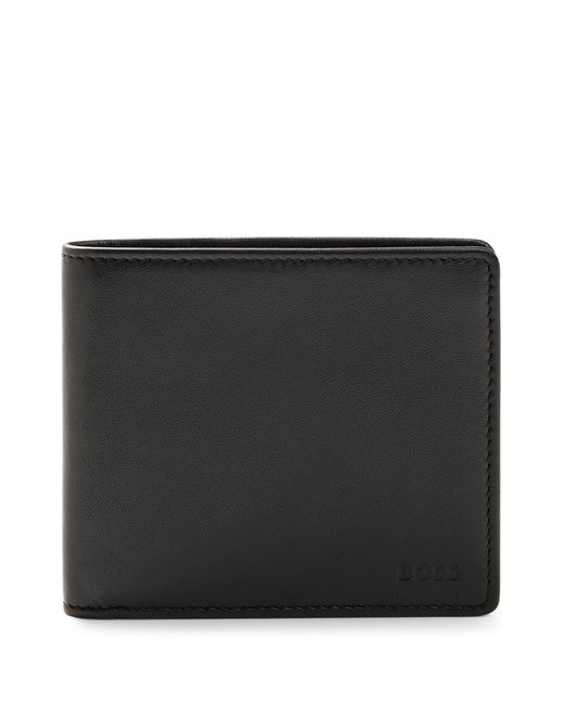 BOSS by HUGO BOSS Billfold Wallet In Grained Leather With Emed Logos in