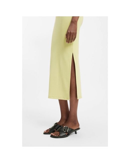 HUGO White Cotton-Blend Jersey Midi Dress With Stacked Logo
