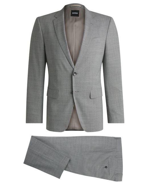Boss Gemusterter Slim-Fit Anzug aus Stretch-Gewebe in Gray für Herren