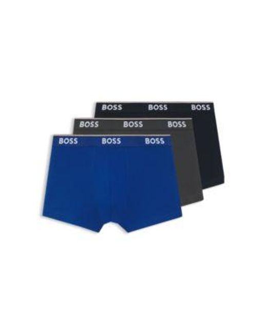 Lot de trois boxers courts en coton stretch ornés de logos à la taille Boss pour homme en coloris Blue