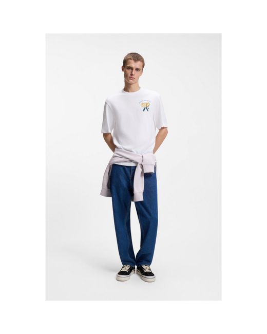 HUGO White Cotton-Jersey T-Shirt With Rear Printed Artwork for men