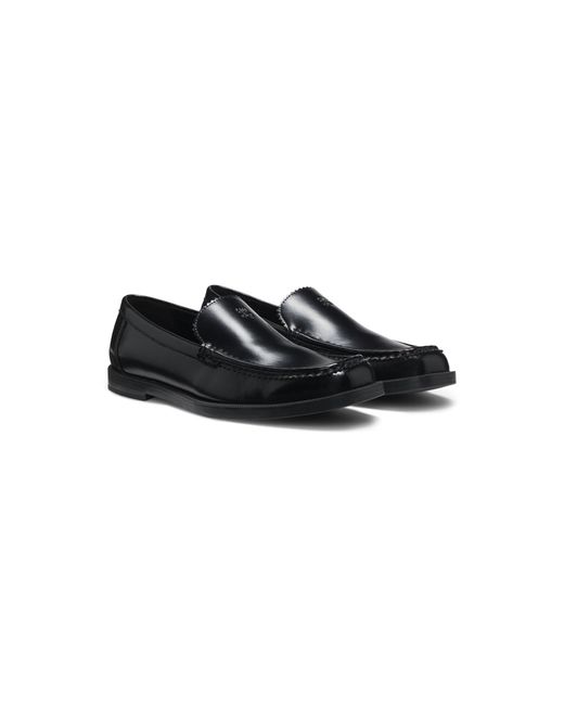 HUGO Black Leather Moccasins With Stacked Logo