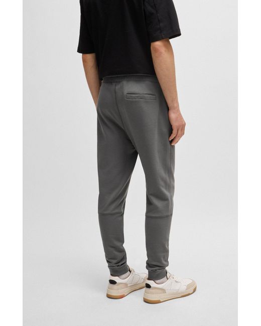 Boss Gray Cotton-terry Tracksuit Bottoms With Logo Patch for men
