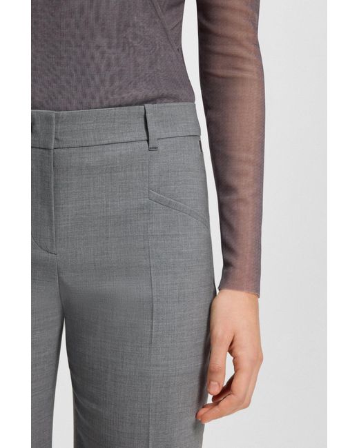 Boss Gray Relaxed-Fit Hose Aus Melierter Schurwolle