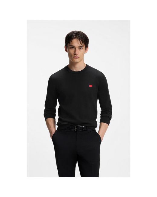 HUGO Black Cotton Sweater With Logo Label for men