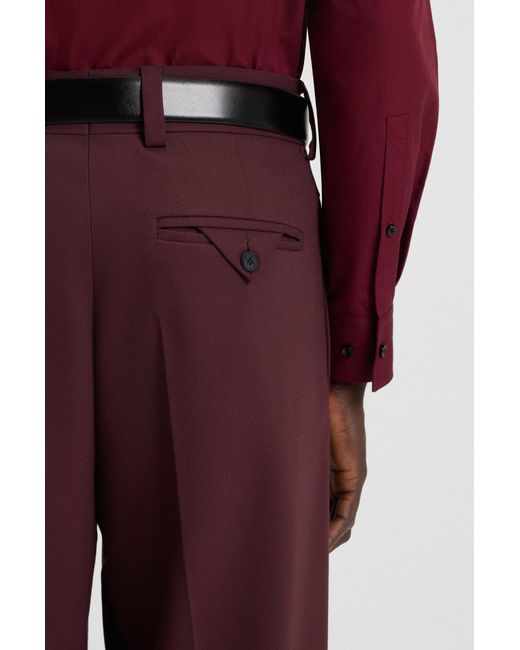 HUGO Modern-Fit Hose Aus Stretch-Twill Mit Bügelfalten in Purple für Herren