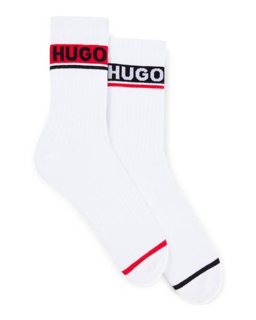 HUGO White Two-pack Of Quarter-length Socks With Logo Details for men