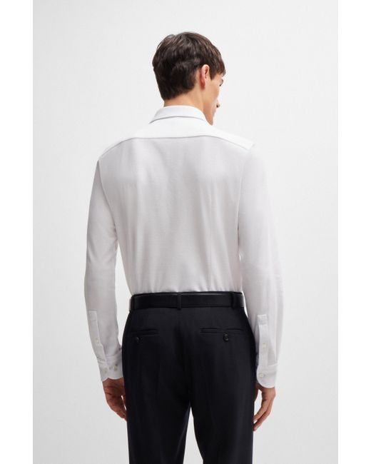 Boss White Slim-fit Shirt In Cotton-piqu Jersey for men