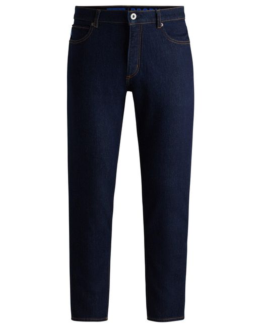 HUGO Black Tapered-fit Jeans In Dark-blue Stretch Denim for men