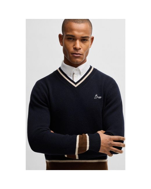 Boss Blue Equestrian V-Neck Sweater for men