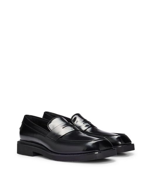 Boss Black Penny-trim Loafers In Brush-off Leather for men