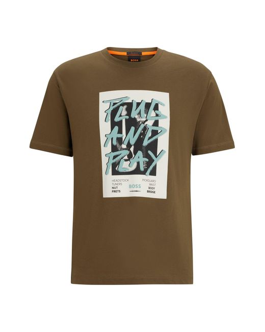 Boss Brown Regular-fit T-shirt In Cotton With Seasonal Graphic Print for men