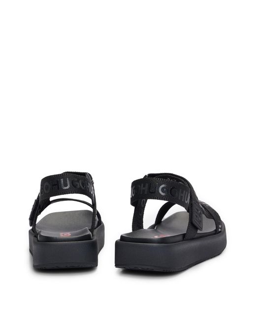 HUGO Black Stacked-logo Sandals With Branded Straps