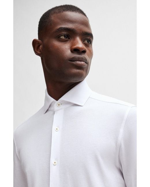 Boss Casual-fit Overhemd Met Lange Mouwen Van Katoenen Jersey in het White voor heren