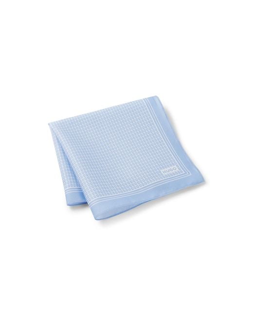 HUGO Blue Cotton Pocket Square With Printed Branding for men