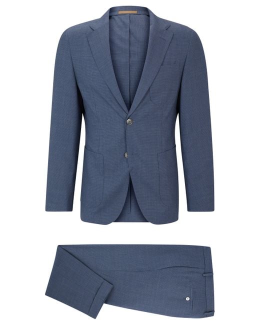 Boss Slim-Fit Anzug aus gemusterter Schurwolle und Seide in Blue für Herren
