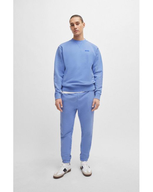 Boss Blue Cotton-terry Tracksuit Bottoms With Logo Detail for men