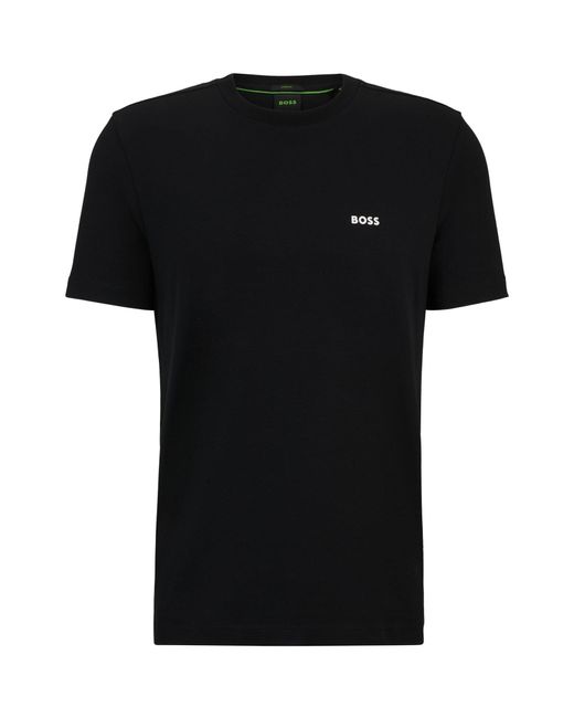 T-shirt Regular en coton stretch avec logo contrastant Boss pour homme en coloris Black