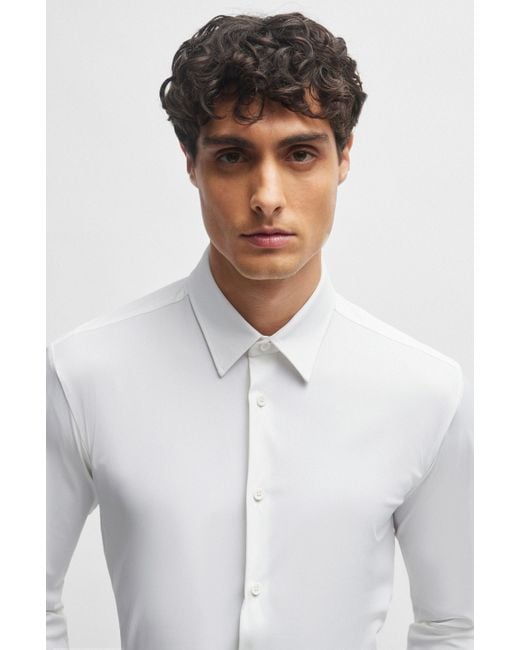 Boss Slim-fit Overhemd Van Hoogwaardige Stretchjersey in het White voor heren