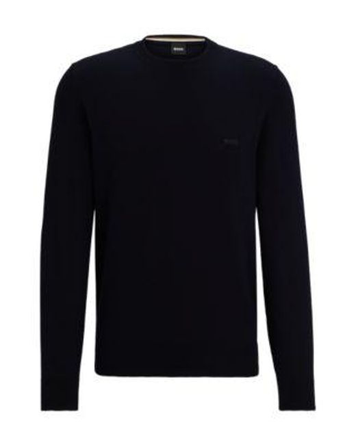 Pull En Coton À Col Rond Et Logo Brodé Boss pour homme en coloris Blue