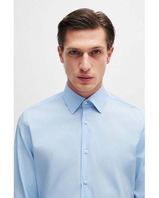 Boss Blue Regular-fit Shirt In Easy-iron Stretch-cotton Poplin for men