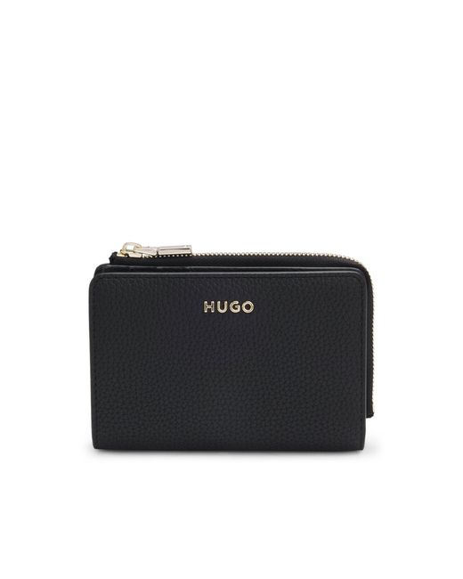 HUGO Black Grained Faux-Leather Wallet With Logo Lettering
