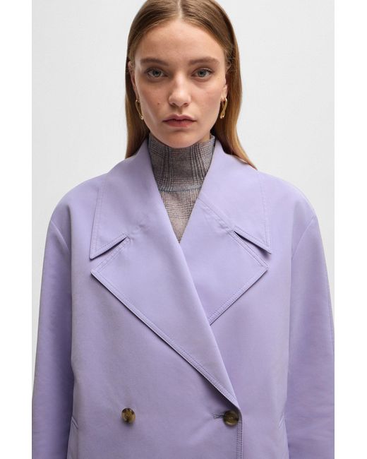 Boss Purple Double-breasted Coat With Water-repellent Finish