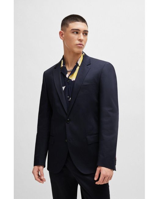HUGO Blue Slim-fit Suit In Stretch-cotton Satin for men