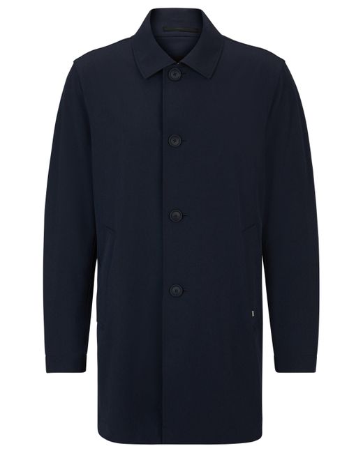 Boss Blue Regular-fit Button-up Coat In Stretch Material for men