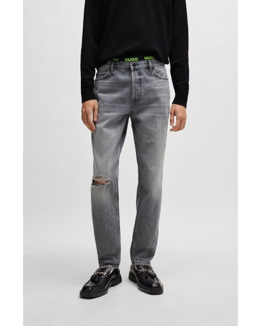 HUGO Tapered-fit Regular-rise Jeans Van Grijs Denim in het Gray voor heren