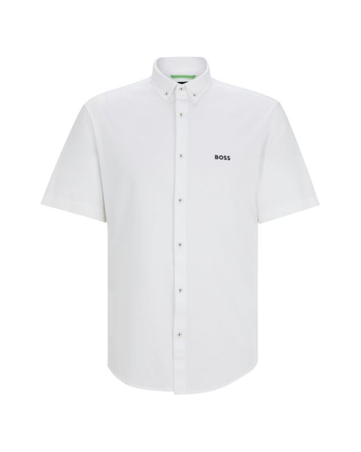 Boss Regular-Fit Baumwoll-Hemd aus Piqué-Jersey in White für Herren