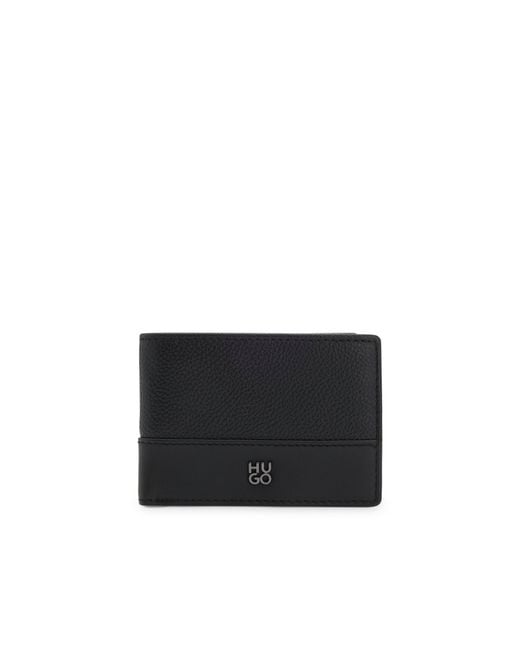 HUGO Black Leather Wallet With Stacked Logo for men