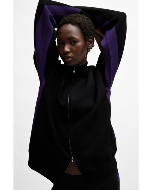 Veste zippée en maille avec patch logo NAOMI x Boss en coloris Black