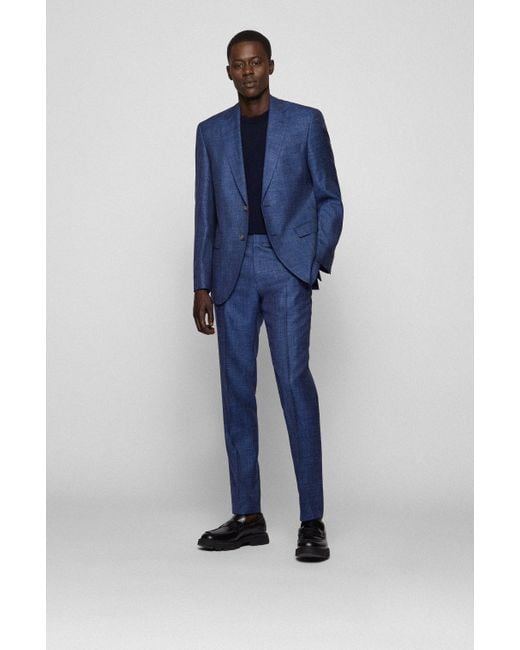 BOSS by HUGO BOSS Regular-fit Suit In Virgin Wool, Silk And Linen in Blue  for Men | Lyst