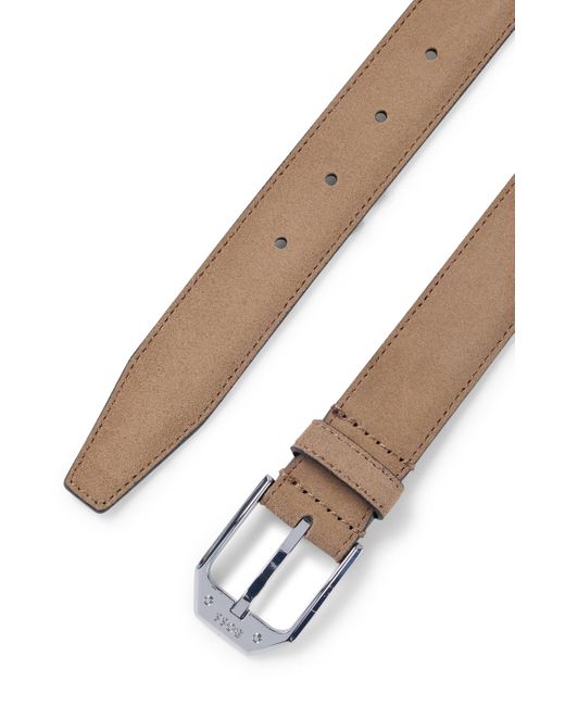 Boss Brown Italian-made Suede Belt With Angular Branded Buckle for men