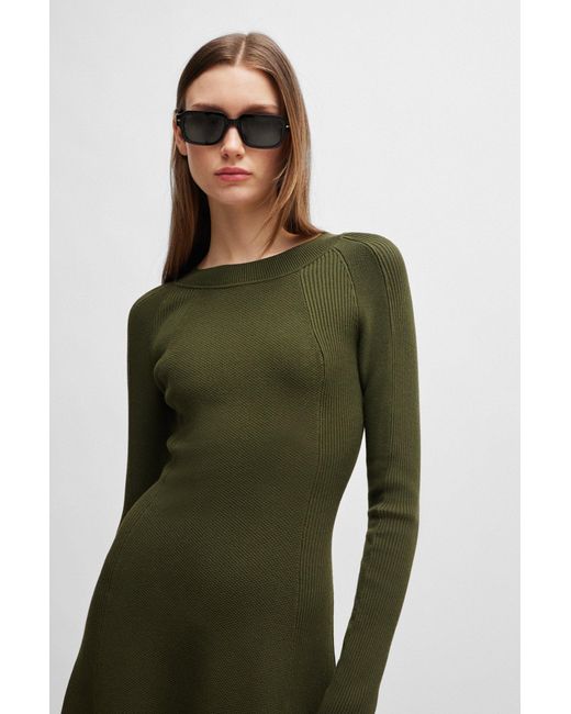 Boss Green Slim-fit Long-sleeved Dress With Mixed Structures